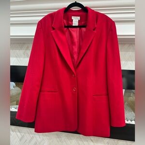 Worthington Bright Red 100% Wool Classic Long Line Blazer Size 20 Tall